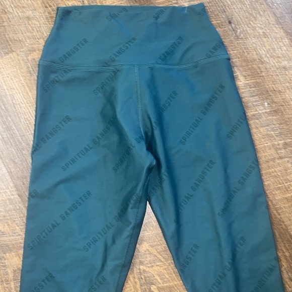 SPIRITUAL GANGSTER LOVE LEGGINGS IN DARK GREEN W/SPELLOUT IN REFLECTIVE VINYL - Picture 8 of 12